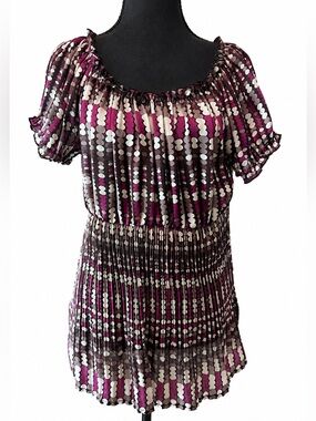 Cato Short Sleeve Pleated Peasant Top Women’s Size Medium Boho Retro Chic